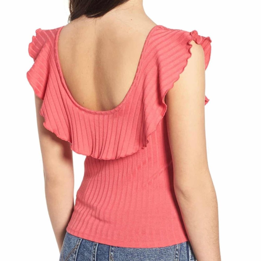 BP Teal Lettuce Ruffle Hem Scoop Neck Rib Tank Top - Picture 3 of 7